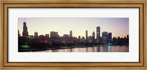 Framed City skyline with Lake Michigan and Lake Shore Drive in foreground at dusk, Chicago, Illinois, USA Print