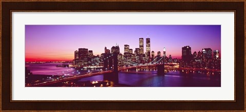 Framed USA, New York City, Brooklyn Bridge, twilight Print