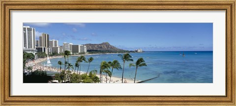 Framed Buildings On The Beach, Waikiki Beach, Honolulu, Oahu, Hawaii, USA Print