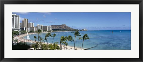 Framed Buildings On The Beach, Waikiki Beach, Honolulu, Oahu, Hawaii, USA Print