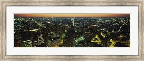 Framed High Angle View of Detroit at Night Print