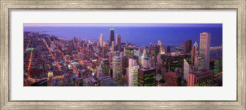 Framed Aerial View of Chicago with Purple Sky Print