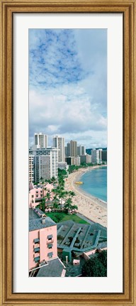 Framed High angle view of a beach, Waikiki Beach, Honolulu, Oahu, Hawaii, USA Print