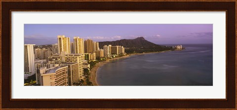 Framed High angle view of buildings at the waterfront, Waikiki Beach, Honolulu, Oahu, Hawaii, USA Print