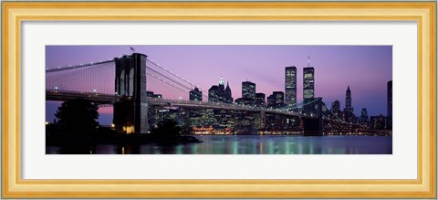 Framed Brooklyn Bridge at night, New York Print
