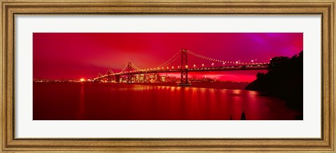 Framed Suspension bridge lit up at night, Bay Bridge, San Francisco, California, USA Print