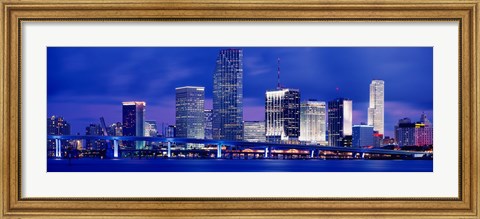 Framed Miami skyline at night, Florida Print