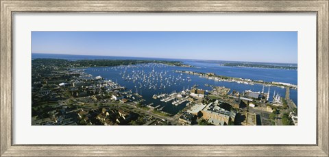 Framed Aerial view of a harbor, Newport Harbor, Newport, Rhode Island, USA Print