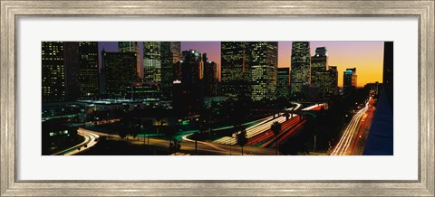Framed Harbor Freeway and buildings lit up, Los Angeles CA Print