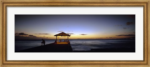 Framed Tourists on a pier, Waikiki Beach, Waikiki, Honolulu, Oahu, Hawaii, USA Print