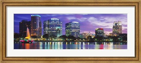 Framed Panoramic View Of An Urban Skyline At Night, Orlando, Florida, USA Print
