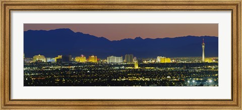 Framed Aerial View Of Buildings Lit Up At Dusk, Las Vegas, Nevada, USA Print
