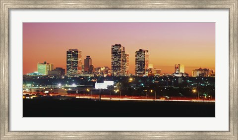 Framed Fort Worth at dusk, Texas Print