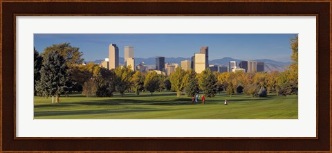 Framed USA, Colorado, Denver, panoramic view of skyscrapers around a golf course Print
