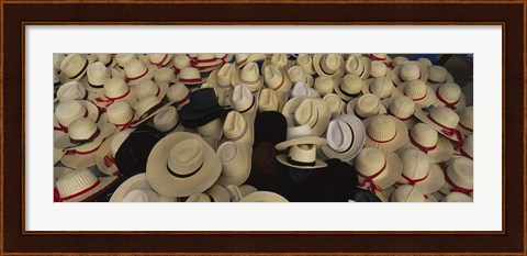 Framed High Angle View Of Hats In A Market Stall, San Francisco El Alto, Guatemala Print