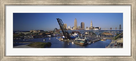 Framed High angle view of boats in a river, Cleveland, Ohio, USA Print