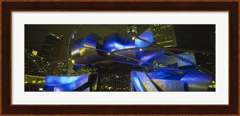 Framed Pavilion in a park lit up at night, Pritzker Pavilion, Millennium Park, Chicago, Illinois, USA Print
