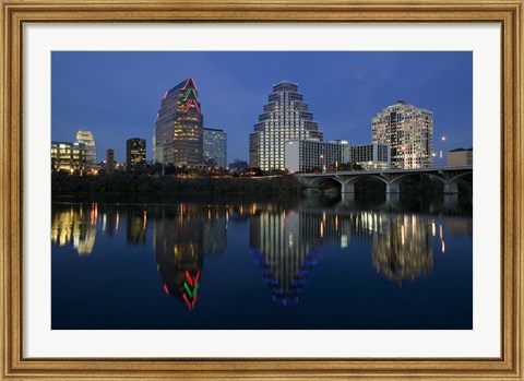 Framed Night view of Town Lake, Austin, Texas Print