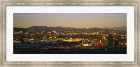 Framed High angle view of a city, San Gabriel Mountains, Hollywood Hills, City of Los Angeles, California, USA Print