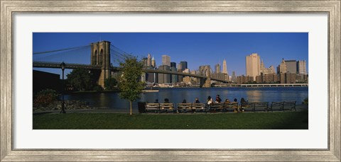 Framed Brooklyn Bridge with skyscrapers in the background, East River, Manhattan, New York City Print