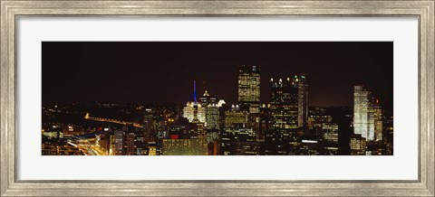 Framed Buildings lit up at night in a city, Pittsburgh Pennsylvania, USA Print
