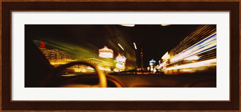 Framed Car on a road at night, Las Vegas, Nevada, USA Print