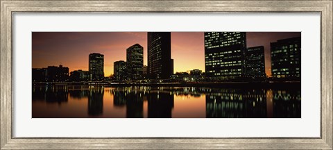 Framed Buildings lit up at dusk, Oakland, Alameda County, California, USA Print