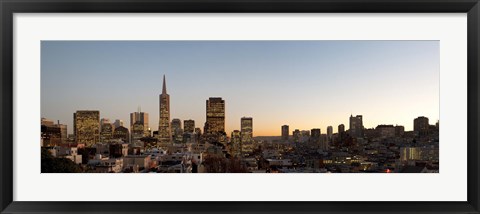 Framed Buildings lit up at dusk, Telegraph Hill, San Francisco, California, USA Print