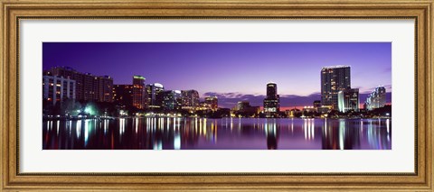 Framed Buildings lit up at night in a city, Lake Eola, Orlando Print