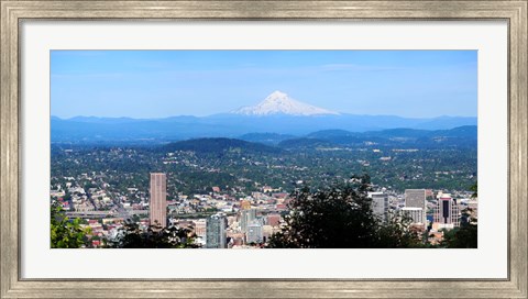 Framed High angle view of a city, Mt Hood, Portland, Oregon, USA 2010 Print
