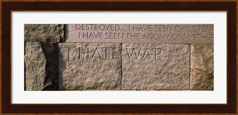 Framed Text engraved on stones at a memorial, Franklin Delano Roosevelt Memorial, Washington DC, USA Print