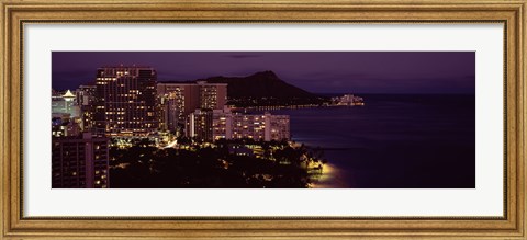Framed Honolulu at night, Hawaii Print