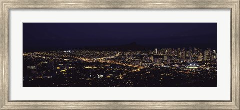 Framed Aerial view of a city lit up at night, Honolulu, Oahu, Honolulu County, Hawaii, USA 2010 Print