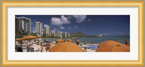 Framed Tourists on the beach, Waikiki Beach, Honolulu, Oahu, Hawaii, USA 2010 Print