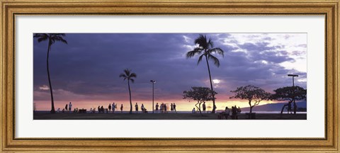 Framed Tourists on the beach, Honolulu, Oahu, Hawaii, USA Print