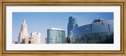 Framed Low angle view of downtown skyline, Sprint Center, Kansas City, Missouri, USA Print