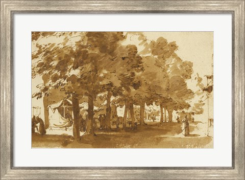 Framed Market Scene Under Trees in Katwijk Print