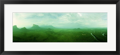 Framed Aerial View Of Green Misty Landscape, Autana Tepuy, Venezuela Print