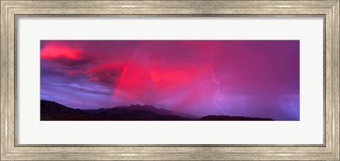 Framed Sunset With Lightning And Rainbow Four Peaks Mountain AZ Print