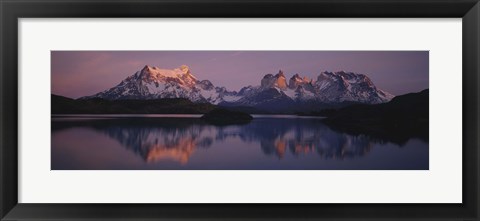 Framed Reflection of mountains in a lake, Lake Pehoe, Cuernos Del Paine, Patagonia, Chile Print
