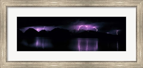 Framed Teton Range w/lightning Grand Teton National Park WY USA Print