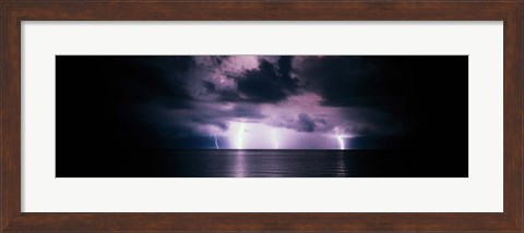 Framed Lightning Bolts Over Gulf Coast, Florida, USA Print