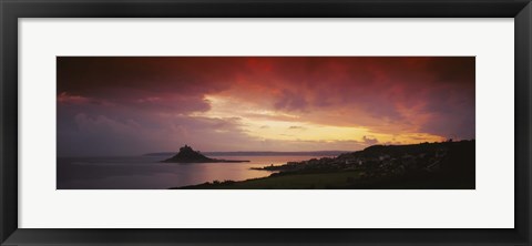 Framed Clouds over an island, St. Michael&#39;s Mount, Cornwall, England Print