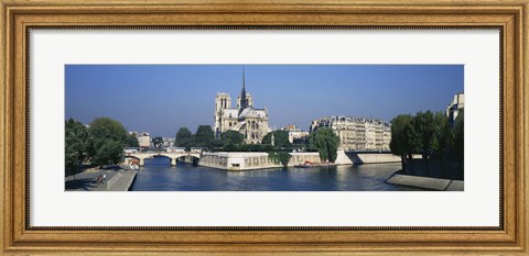 Framed Cathedral along a river, Notre Dame Cathedral, Seine River, Paris, France Print