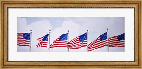 Framed Low angle view of American flags fluttering in wind Print