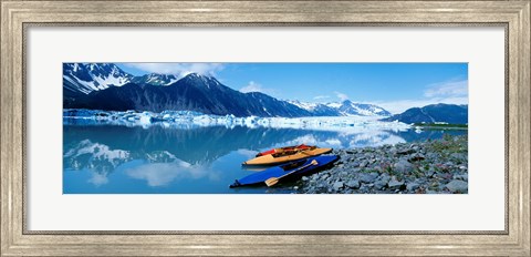 Framed USA, Alaska, Kayaks by the side of a river Print