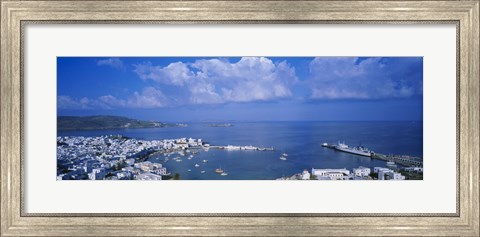 Framed High angle view of buildings at a coast, Mykonos, Cyclades Islands, Greece Print
