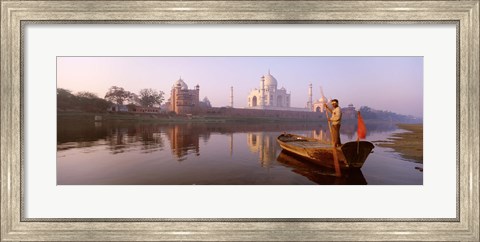 Framed Reflection of a mausoleum in a river, Taj Mahal, Yamuna River, Agra, Uttar Pradesh, India Print