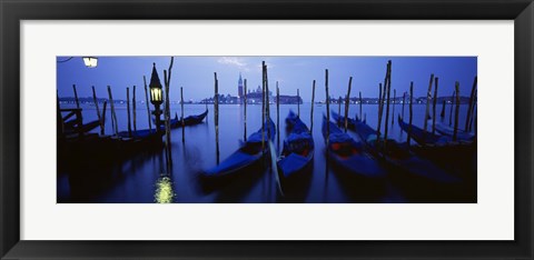 Framed Moored Gondolas at Night, Grand Canal, Venice, Italy Print