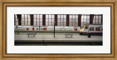Framed Trains at a railroad station platform, Antwerp, Belgium Print